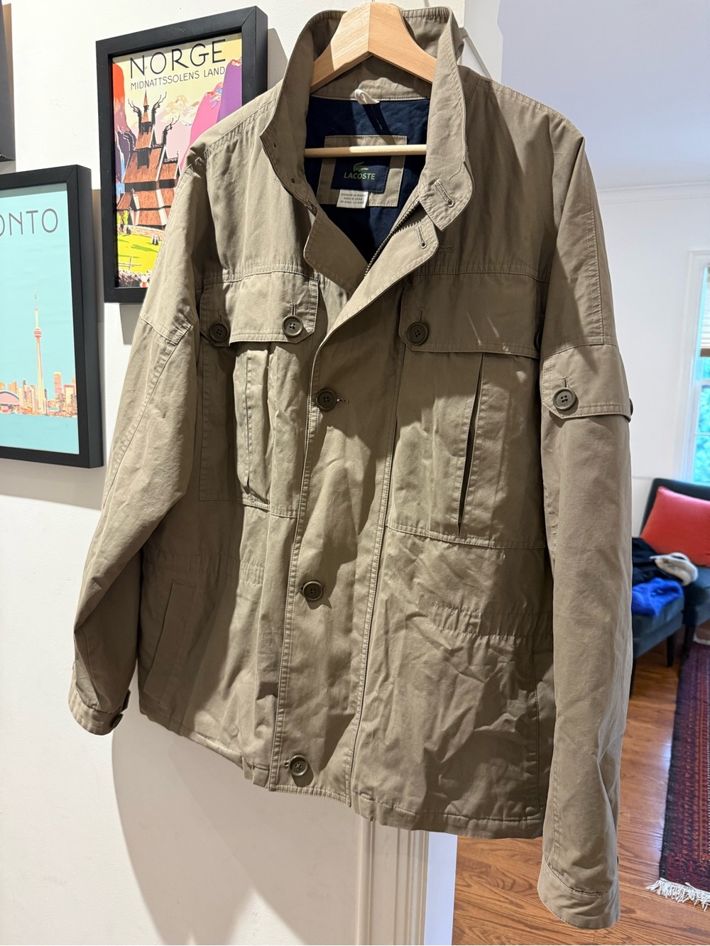 Vintage Lacoste Multi-Pocket Utility Safari Jacket Khaki Beige, sz 52/5 Large